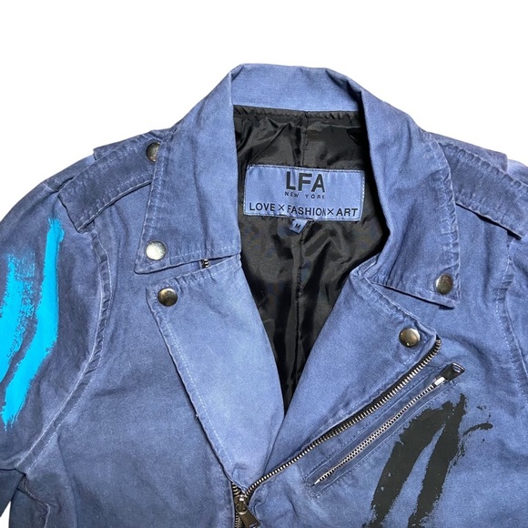 Wearable Art Graffiti Hand Painted Denim Moto Jacket Statement Medium - Picture 3 of 4
